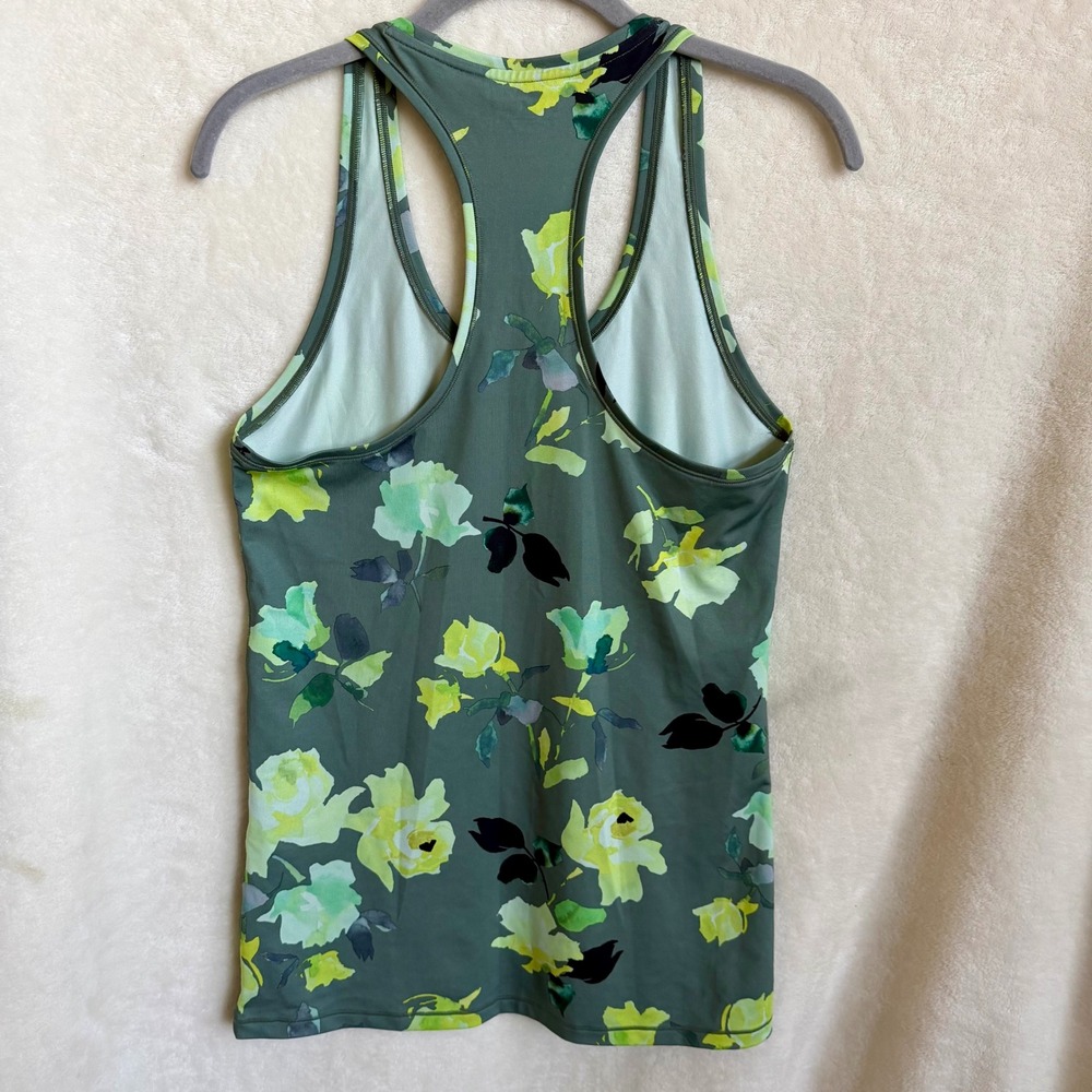Athleta Olive Green Watercolor Rose Floral Racerback Athletic Tank Top Sz M - Picture 5 of 6
